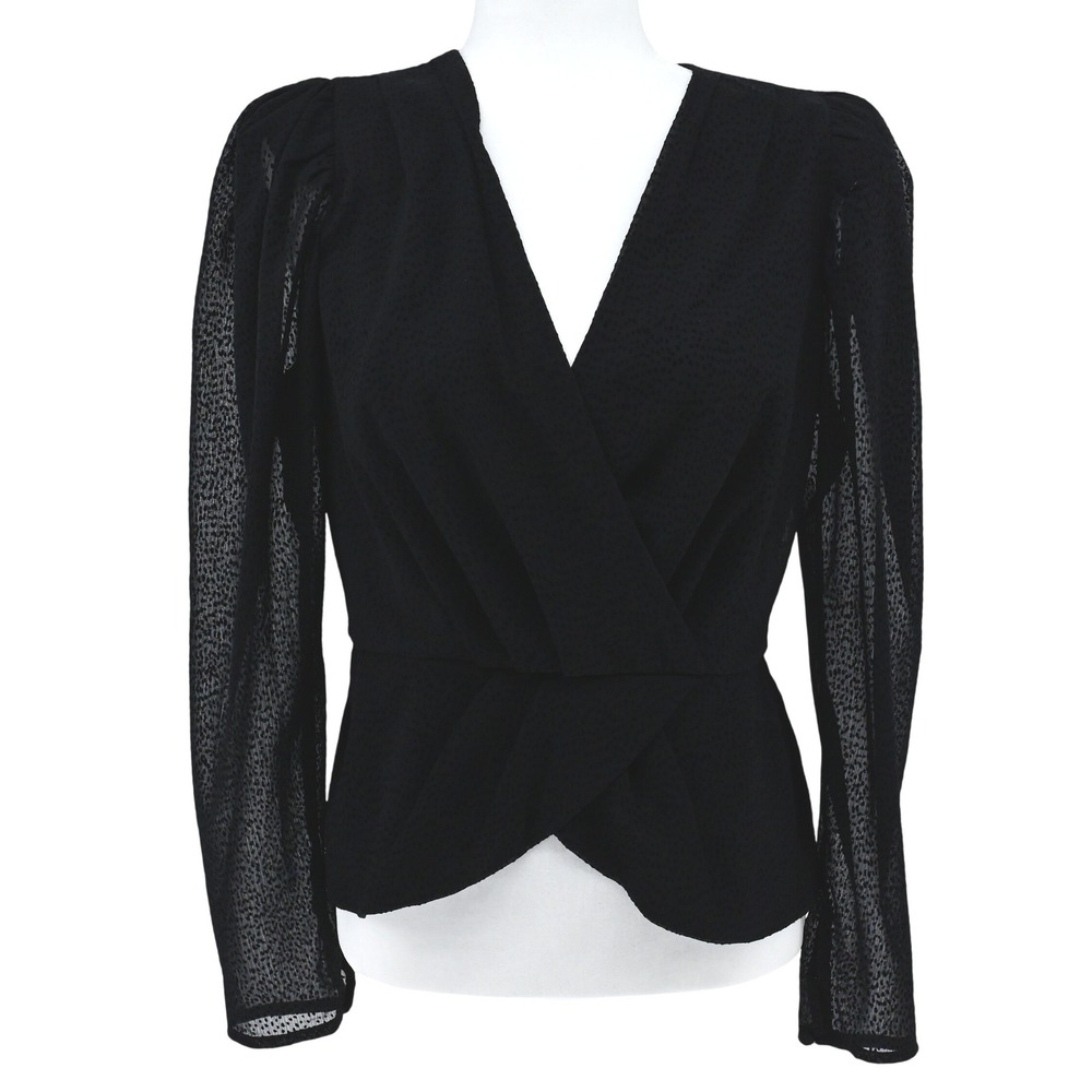 Vintage Y2K Express Black Sheer Sleeve Puff Shoulder Blouse Women's M Vamp Goth